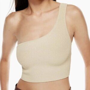 Aritzia Babaton Sculpt Knit One Shoulder Cropped Ribbed Tank Matte Pearl